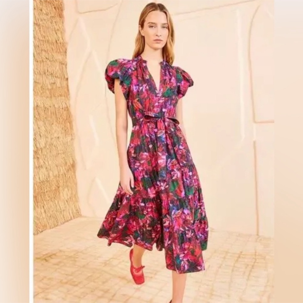 ULLA JOHNSON Hibiscus Ottilie Midi Dress Sz 0